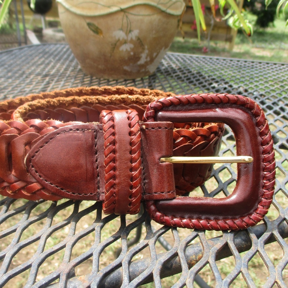Gammon Shire Brown Leather Woven Boho Belt Size 30